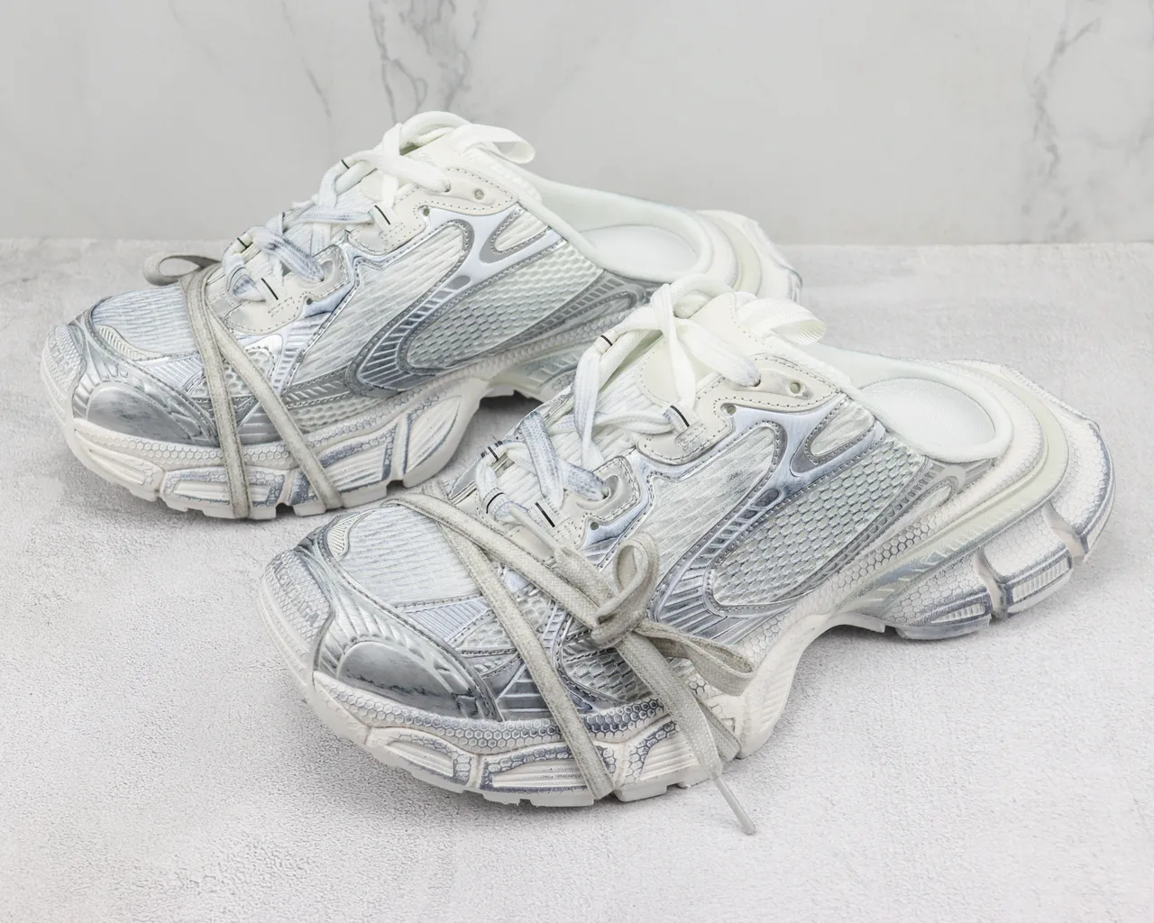Balenciaga Track Trainer White Silver Metallic Chunky Sneakers 4