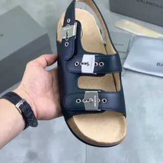 Balenciaga Triple Buckle Cuir Navy Sandales Casual