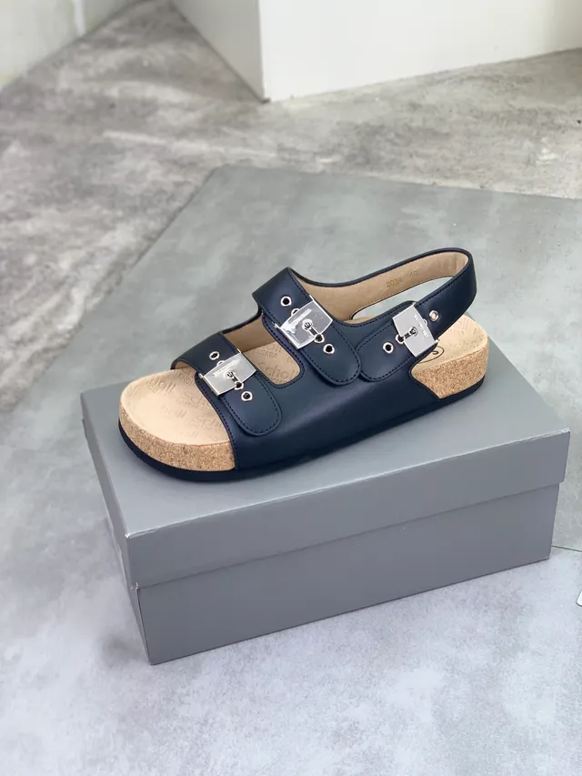 Balenciaga Fivela Tripla Couro Navy Sandálias Casual 4