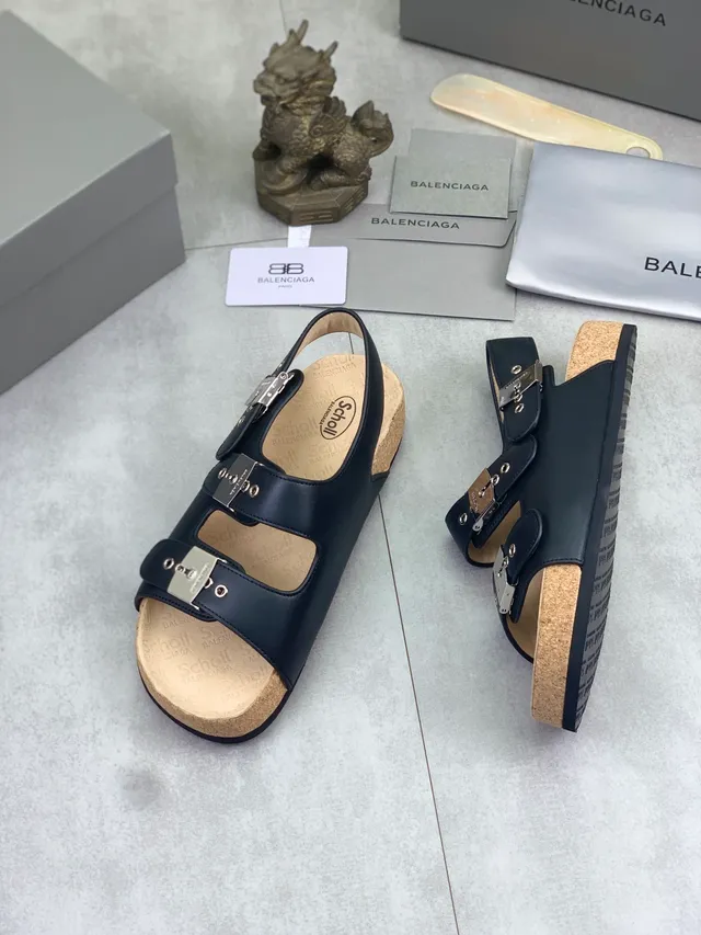 Balenciaga Fivela Tripla Couro Navy Sandálias Casual 5