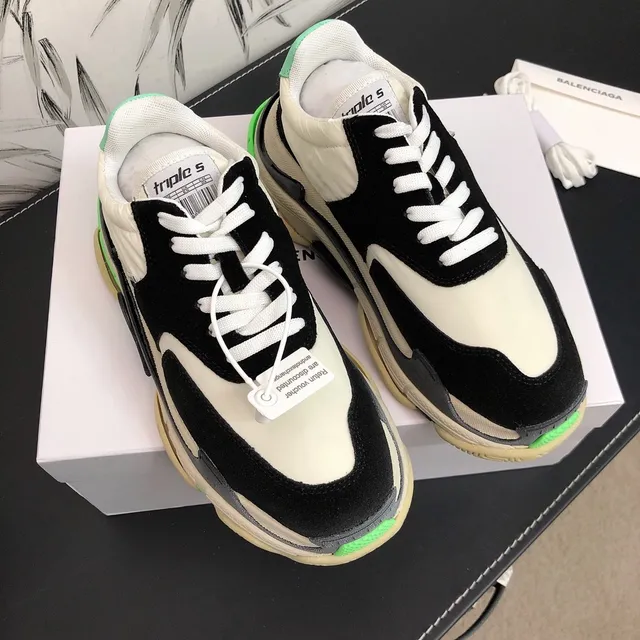 Balenciaga Triple S Sneakers Vert Néon Noir et Crème Épaisses 2