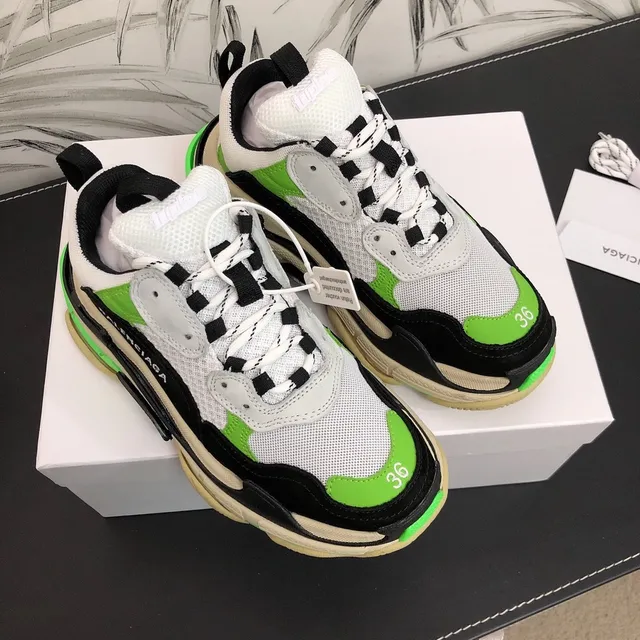 Balenciaga Triple S Chaussures Chunky en Vert Néon Noir Blanc 2