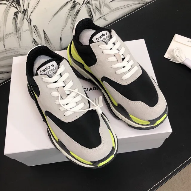 Balenciaga Triple S نيون أصفر رمادي أسود ثخين حذاء رياضي 2