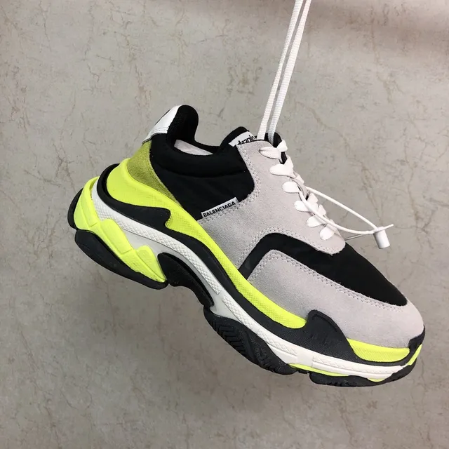 Balenciaga Triple S نيون أصفر رمادي أسود ثخين حذاء رياضي 5