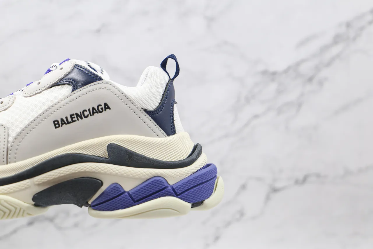 Balenciaga Triple S حذاء رياضي سميك أبيض بحري أرجواني 4
