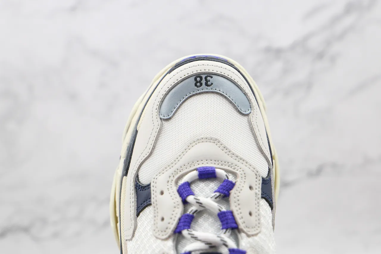 Balenciaga Triple S حذاء رياضي سميك أبيض بحري أرجواني 5