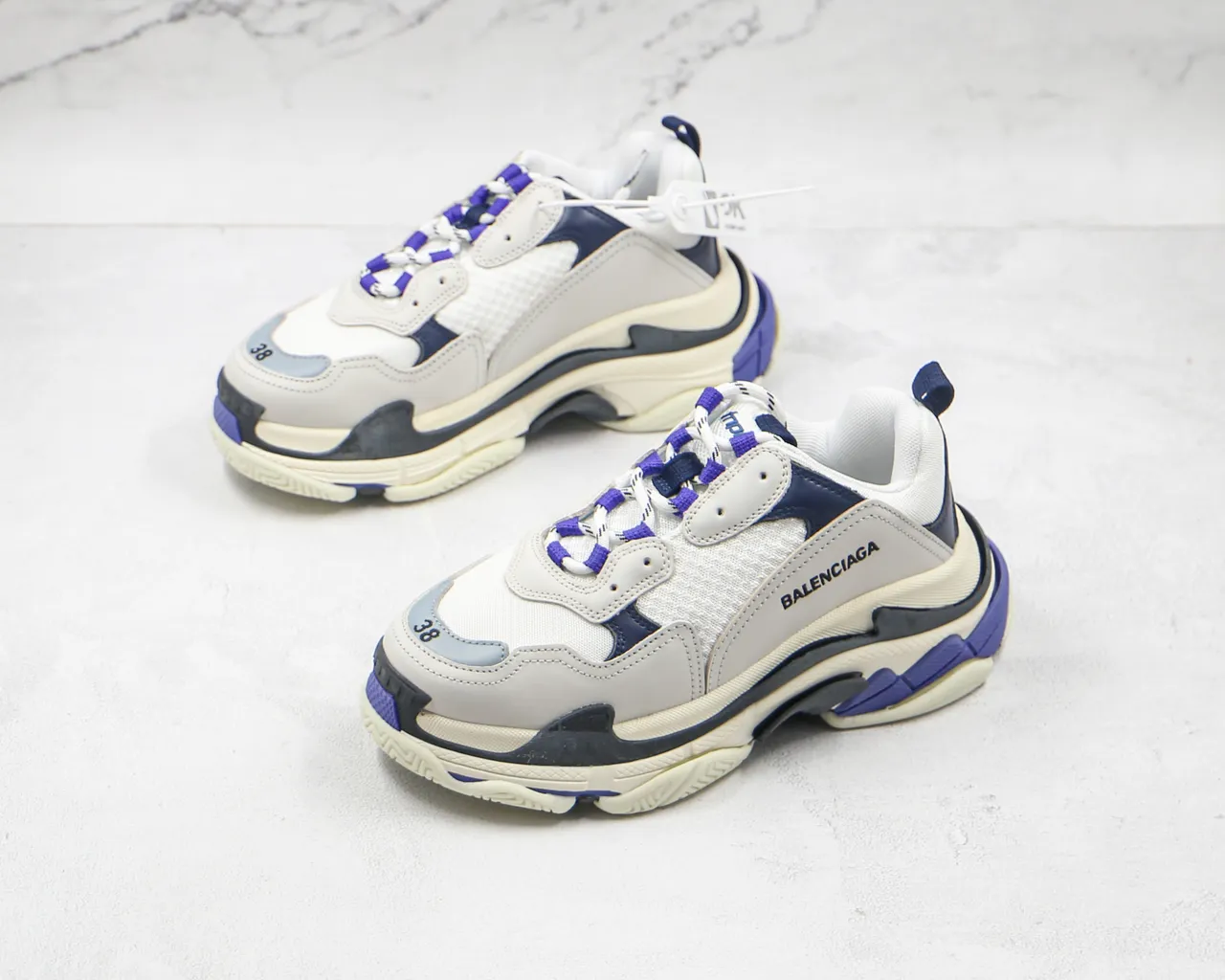 Balenciaga Triple S حذاء رياضي سميك أبيض بحري أرجواني 7