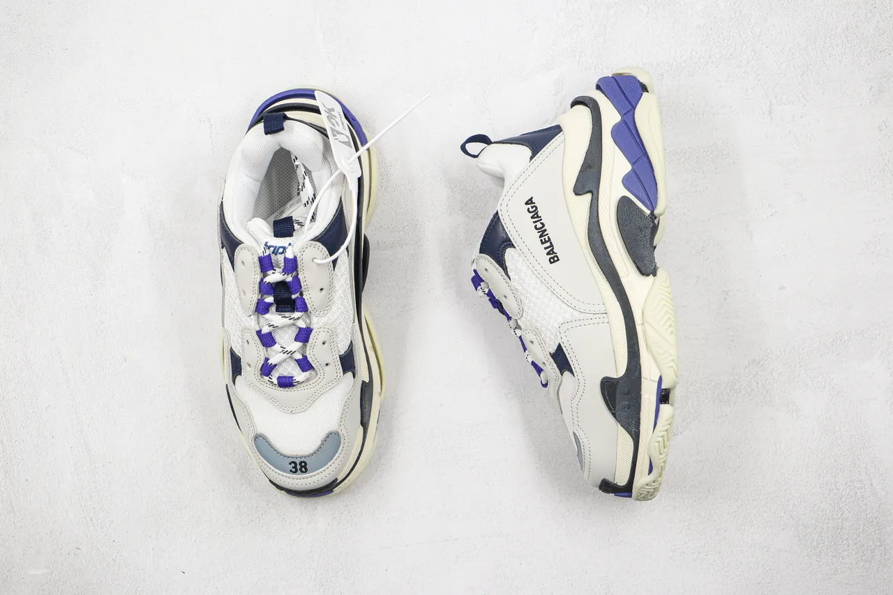 Balenciaga Triple S حذاء رياضي سميك أبيض بحري أرجواني 8