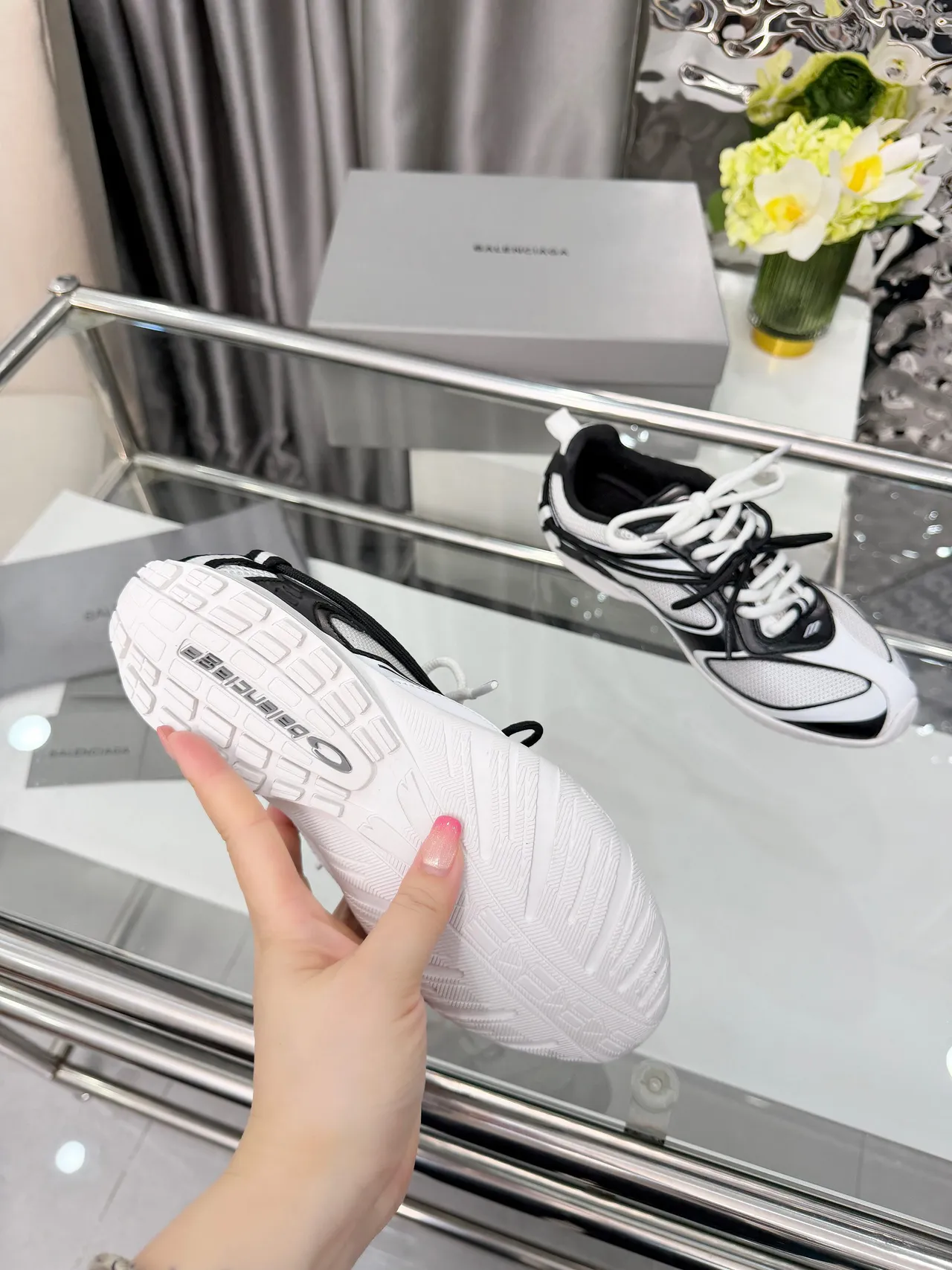 Balenciaga Branco Preto Sobreposições de Ondas Assimétricas Upper Malha Perfurada Sneakers Lifestyle 3