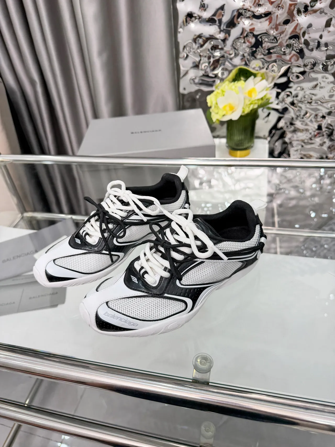 Balenciaga Branco Preto Sobreposições de Ondas Assimétricas Upper Malha Perfurada Sneakers Lifestyle 4