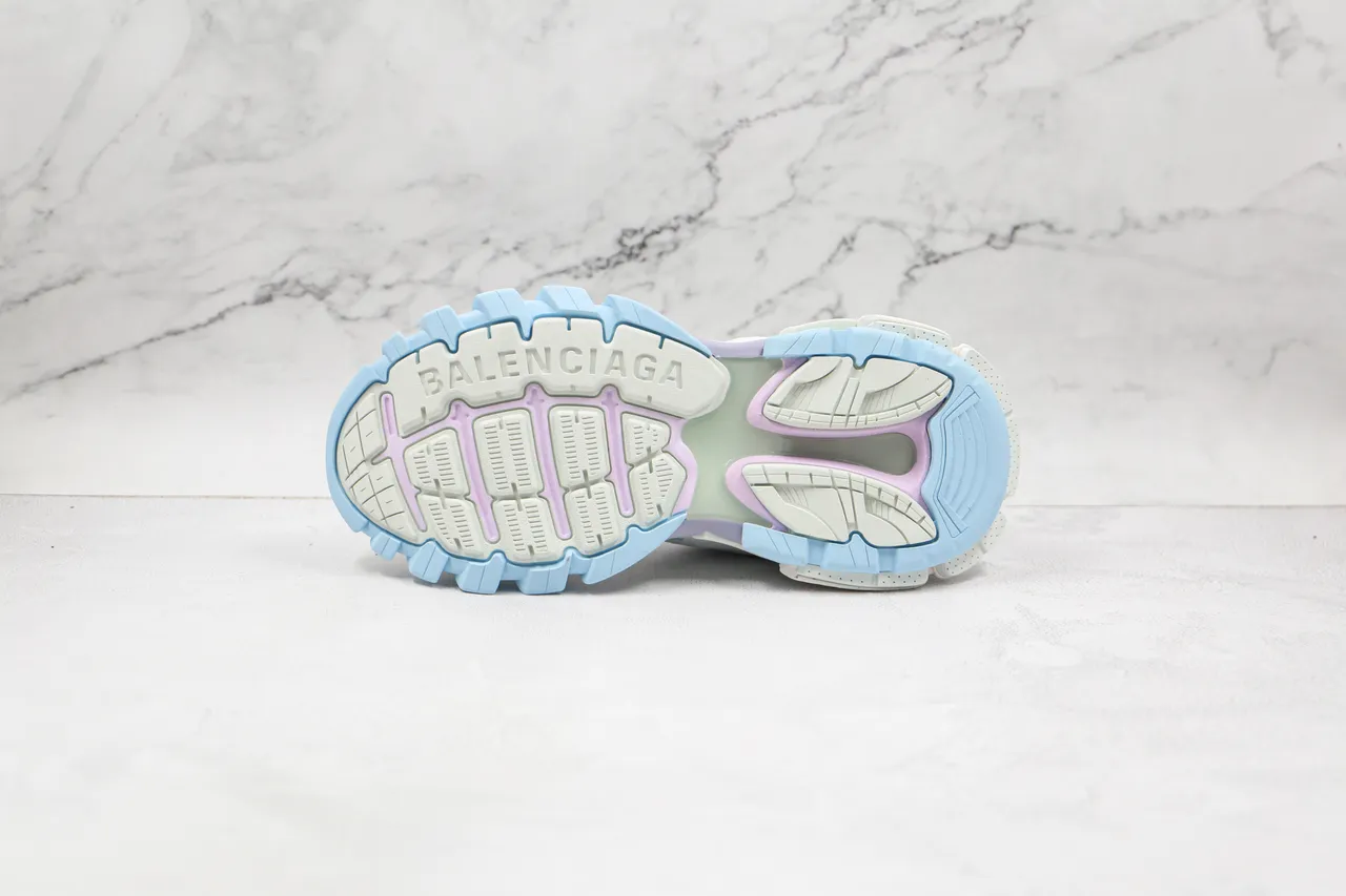 Balenciaga Branco Roxo Oversized Runner Silhouette Multi-camada Sintético Jaula Tênis chunky 4