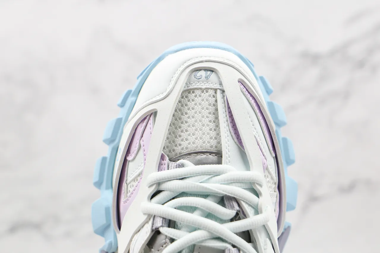Balenciaga Branco Roxo Oversized Runner Silhouette Multi-camada Sintético Jaula Tênis chunky 5