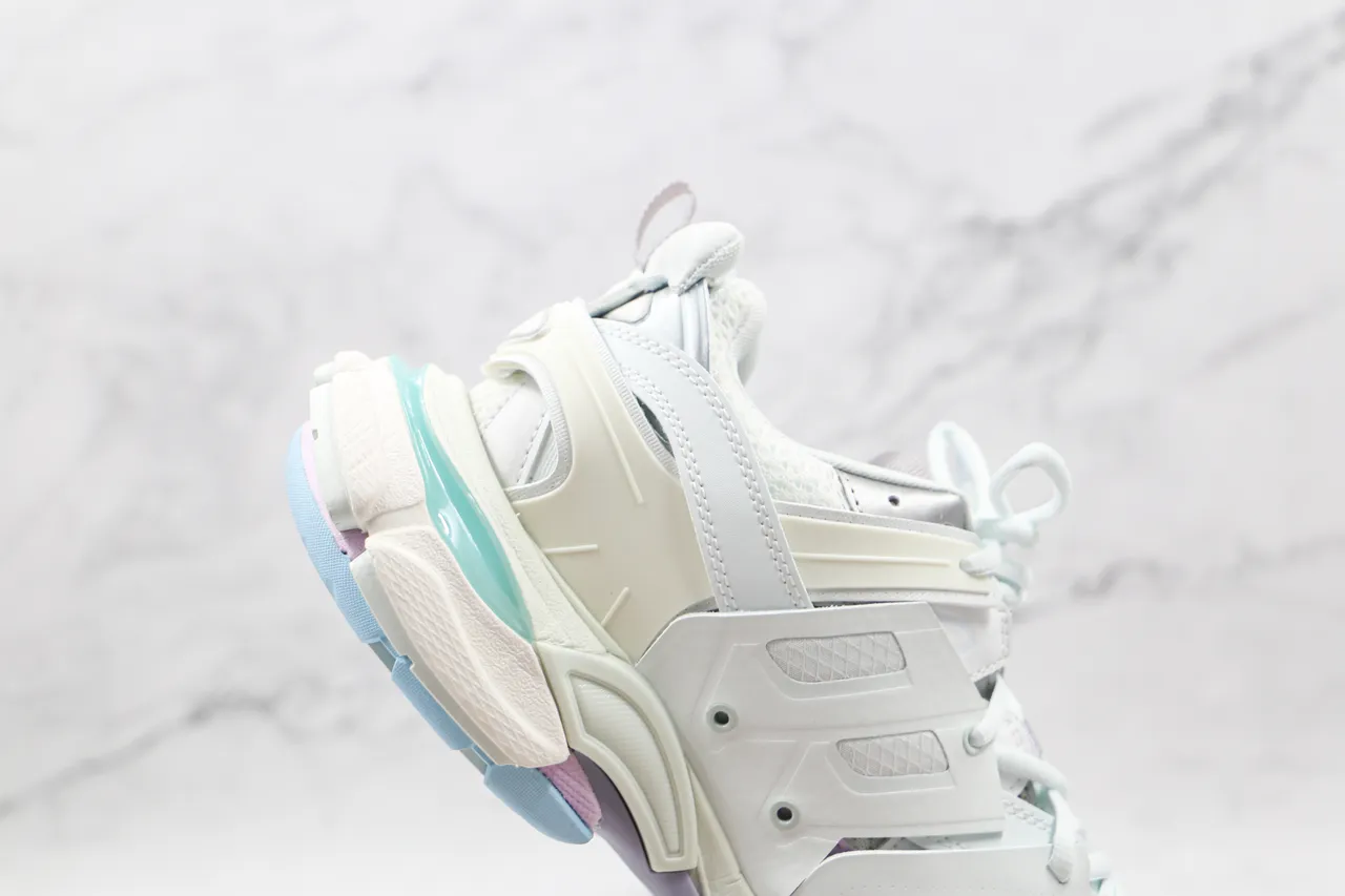 Balenciaga Branco Roxo Oversized Runner Silhouette Multi-camada Sintético Jaula Tênis chunky 6