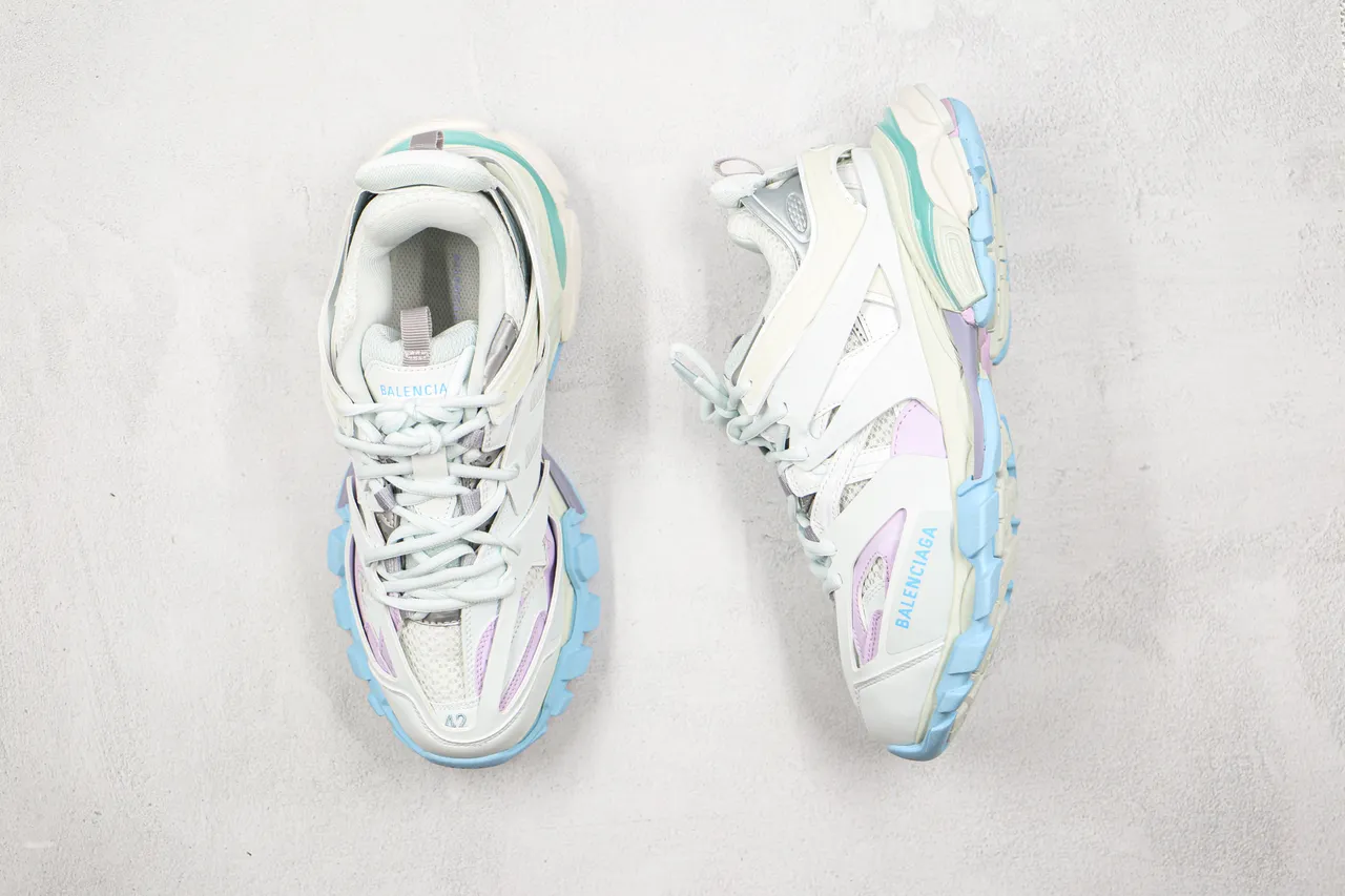 Balenciaga Branco Roxo Oversized Runner Silhouette Multi-camada Sintético Jaula Tênis chunky 8