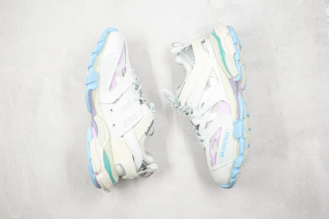 Balenciaga Branco Roxo Oversized Runner Silhouette Multi-camada Sintético Jaula Tênis chunky 9