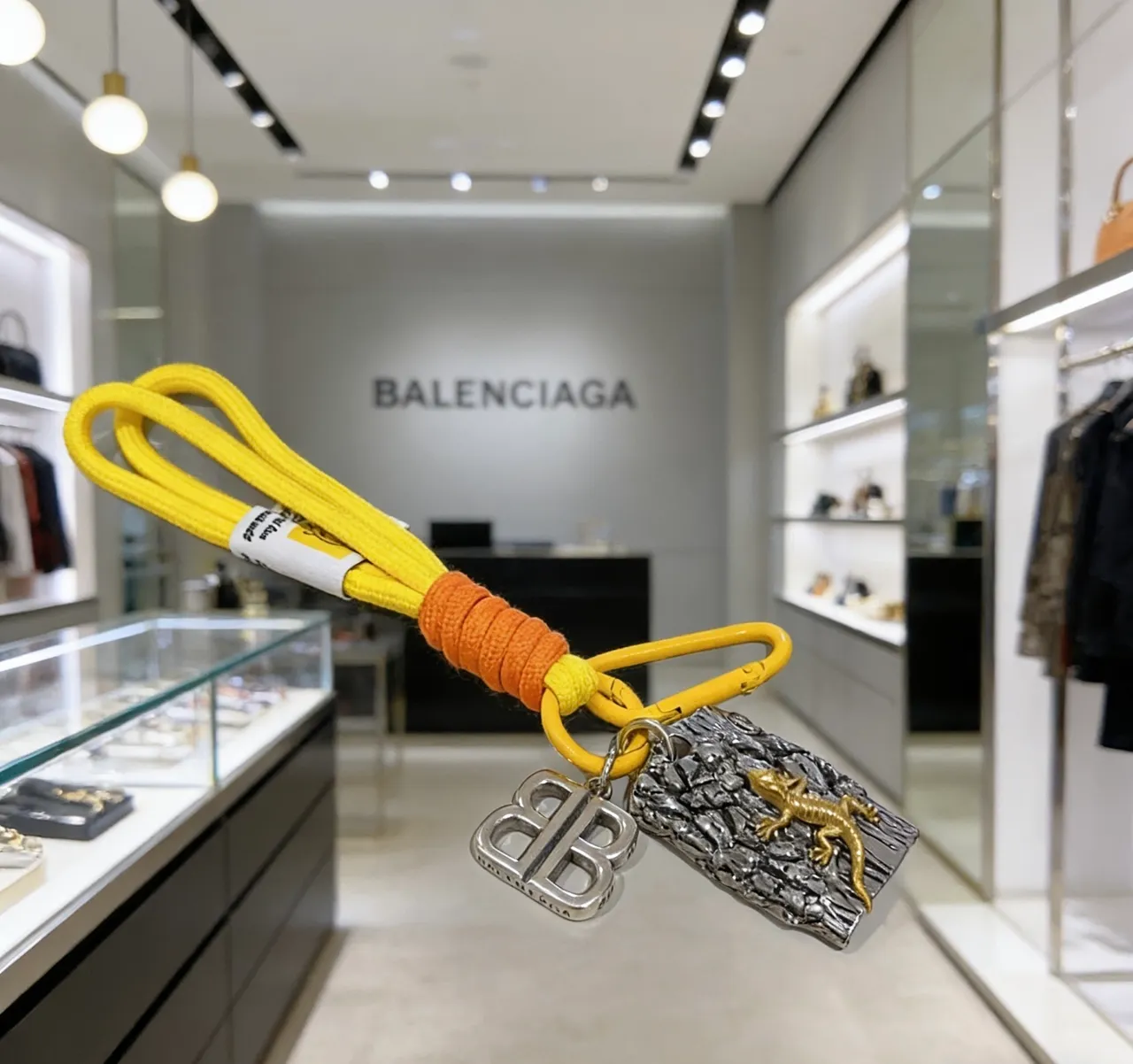 Balenciaga Jaune Orange Ceinturé Corde Double Charm Bijoux 3