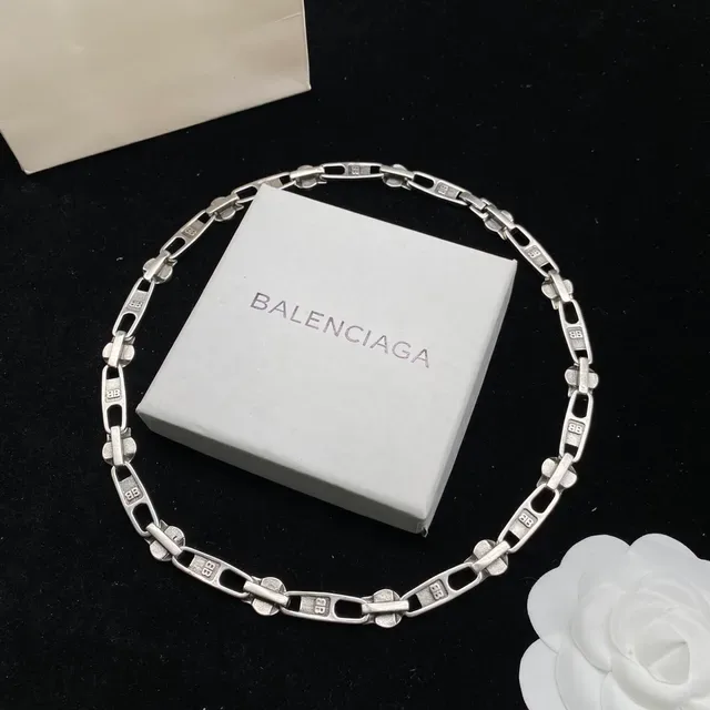 Balenciaga Colar Corrente Zíper Prata Eslabões Entrelazados Motivo 7