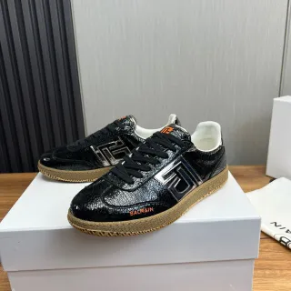 Balmain B-Court Black Cracked Leather Orange Logo Lifestyle Sneakers