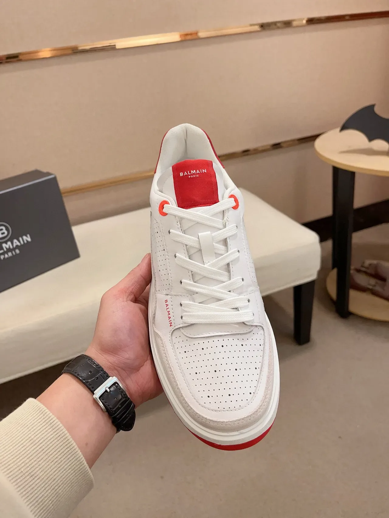 Balmain B-Court White and Red Lifestyle Sneakers 2