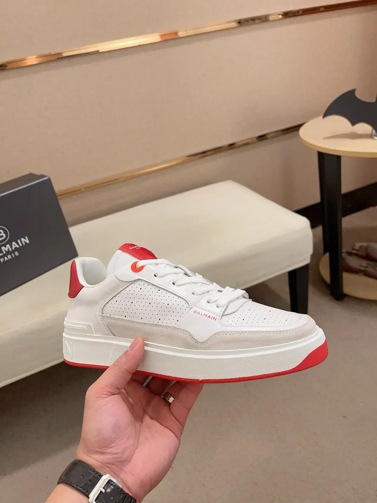 Balmain B-Court White and Red Lifestyle Sneakers 4