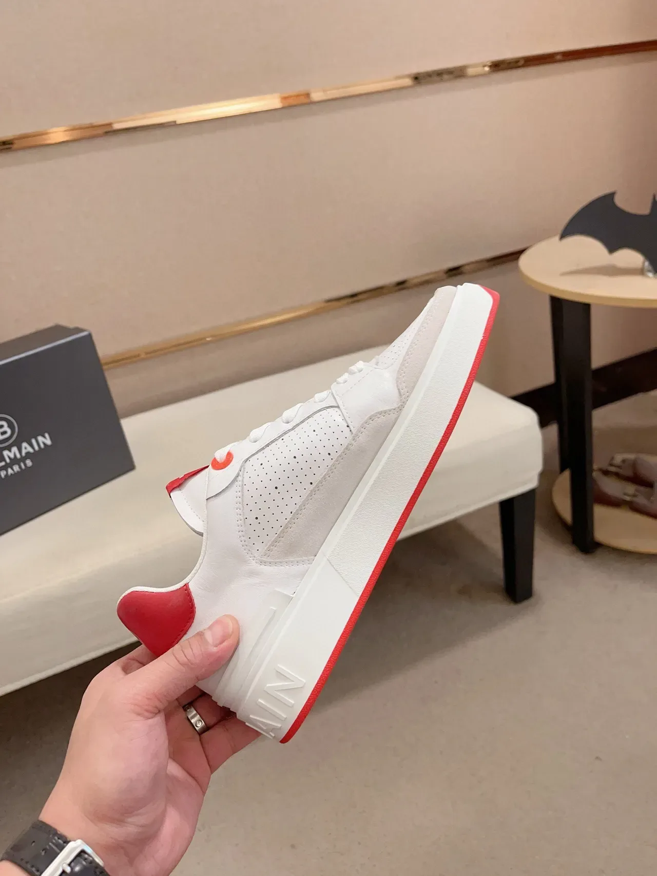 Balmain B-Court White and Red Lifestyle Sneakers 5