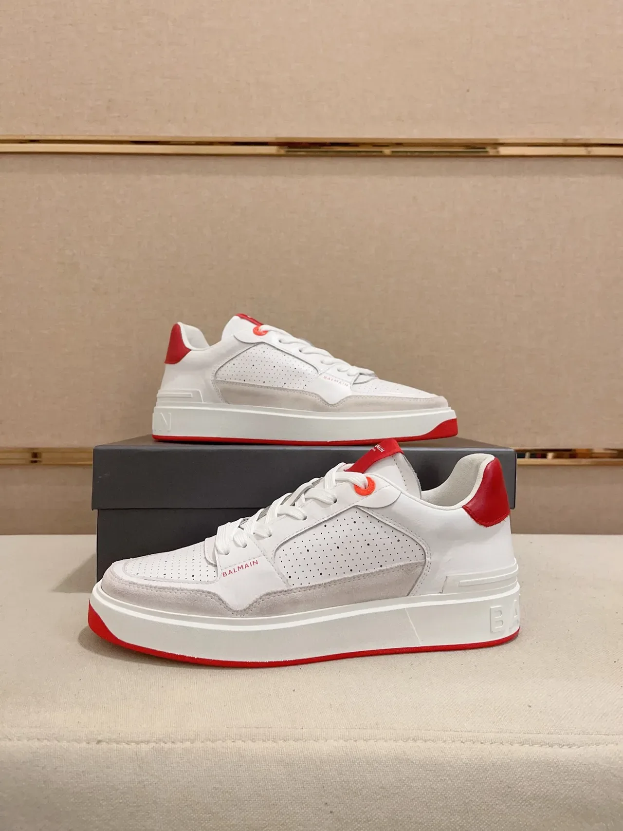 Balmain B-Court White and Red Lifestyle Sneakers 7