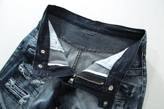 Balmain B-Moto Jean bleu noir à panneaux distressed detailing 2