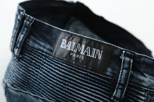 Balmain B-Moto Jean bleu noir à panneaux distressed detailing 3