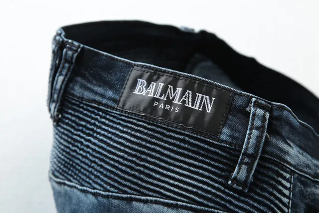 Balmain B-Moto Jean bleu noir à panneaux distressed detailing 4