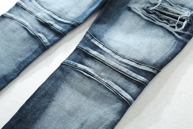 Balmain B-Moto Jean bleu noir à panneaux distressed detailing 5