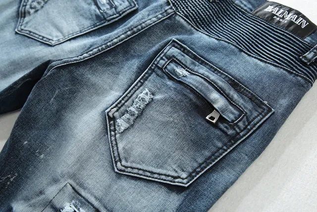 Balmain B-Moto Jean bleu noir à panneaux distressed detailing 6