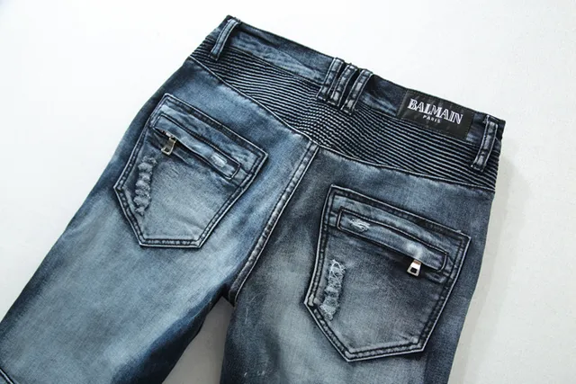Balmain B-Moto Jean bleu noir à panneaux distressed detailing 7