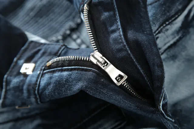 Balmain B-Moto Jean bleu noir à panneaux distressed detailing 11
