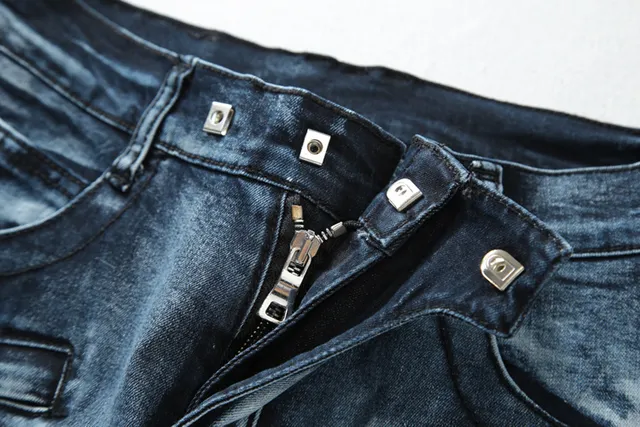 Balmain B-Moto Jean bleu noir à panneaux distressed detailing 12