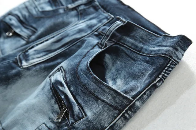 Balmain B-Moto Jean bleu noir à panneaux distressed detailing 13