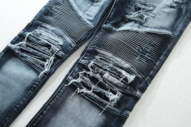 Balmain B-Moto Jean bleu noir à panneaux distressed detailing 15