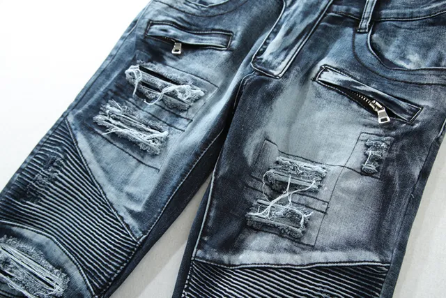 Balmain B-Moto Jean bleu noir à panneaux distressed detailing 16