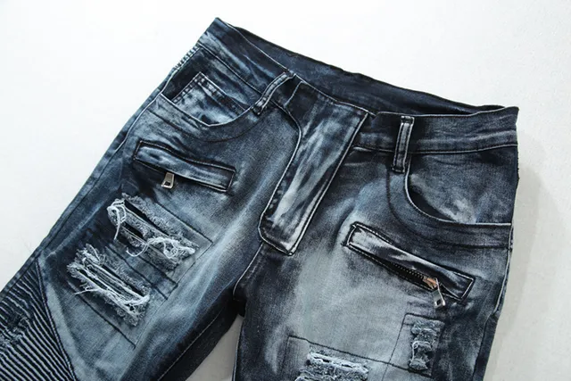 Balmain B-Moto Jean bleu noir à panneaux distressed detailing 17