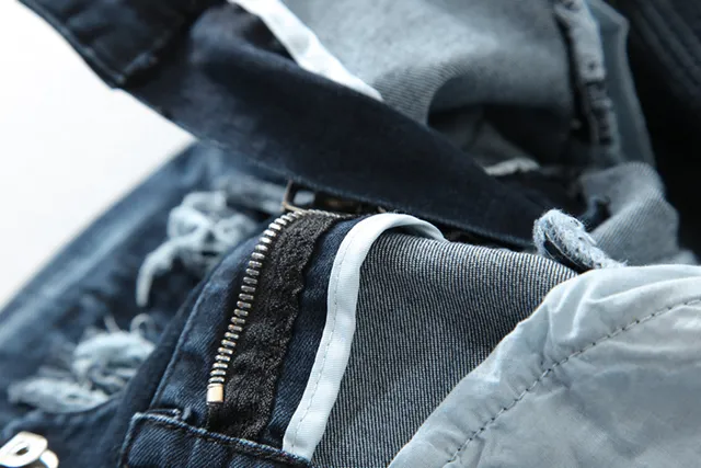 Balmain B-Moto Jean bleu noir à panneaux distressed detailing 19