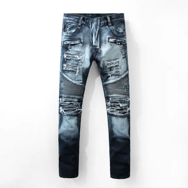 Balmain B-Moto Jean bleu noir à panneaux distressed detailing 20