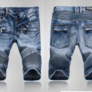 Balmain Moto-Style Zippered Pocket Denim Shorts