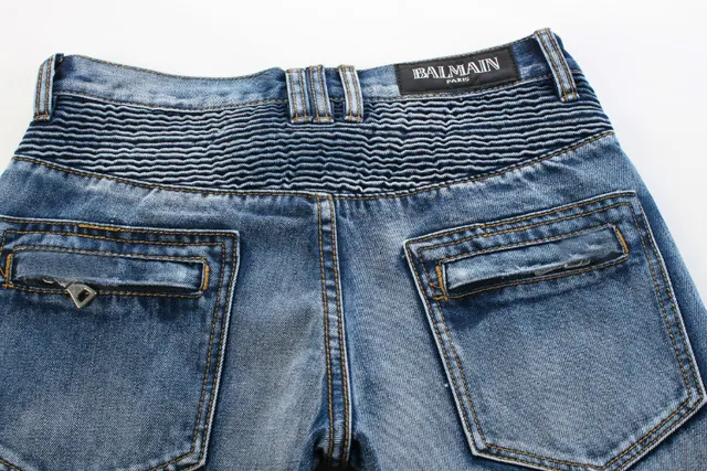 Balmain Moto-Style Zippered Pocket Denim Shorts 3