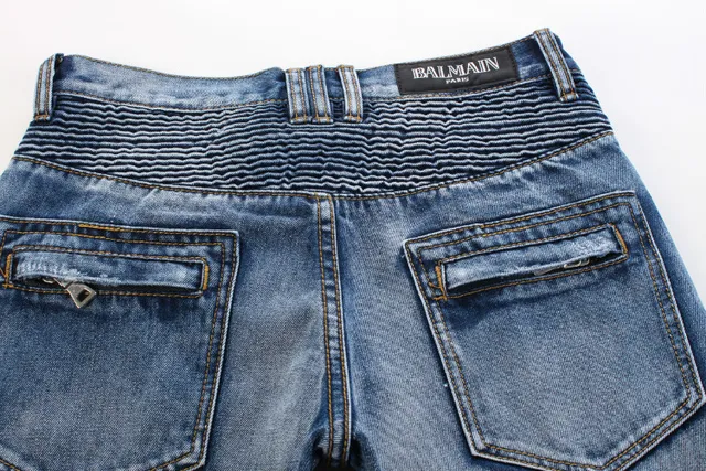 Balmain Moto-Style Zippered Pocket Denim Shorts 4