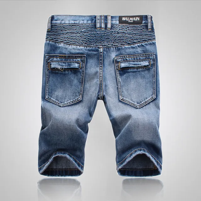 Balmain Moto-Style Zippered Pocket Denim Shorts 10
