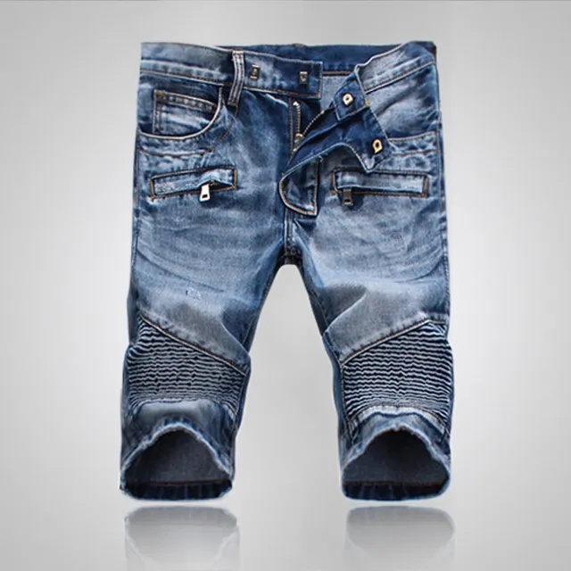 Balmain Moto-Style Zippered Pocket Denim Shorts 11