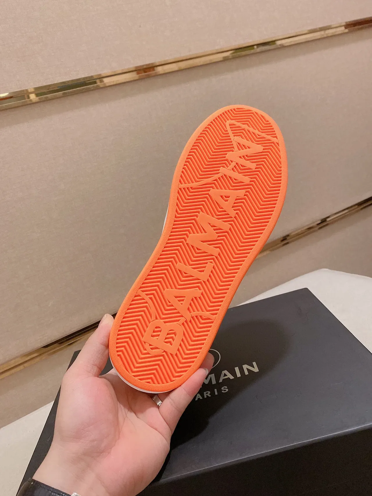 Balmain White Orange High-Top Leather-Suede Hybrid Sneakers 2