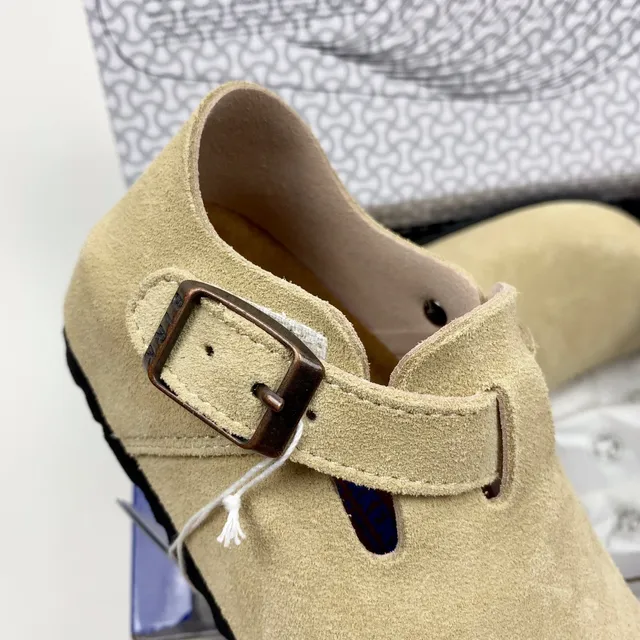 Birkenstock Arizona Daim Beige Noir Partie supérieure Bretelle à boucle unique Chaussures casual 4