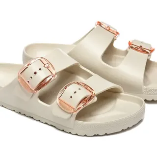 Birkenstock Arizona Beige Doré Sandale à double sangle slide avec semelle contournée sandales casual