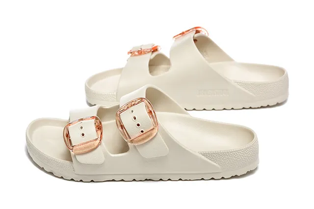 Birkenstock Arizona Beige Doré Sandale à double sangle slide avec semelle contournée sandales casual 5
