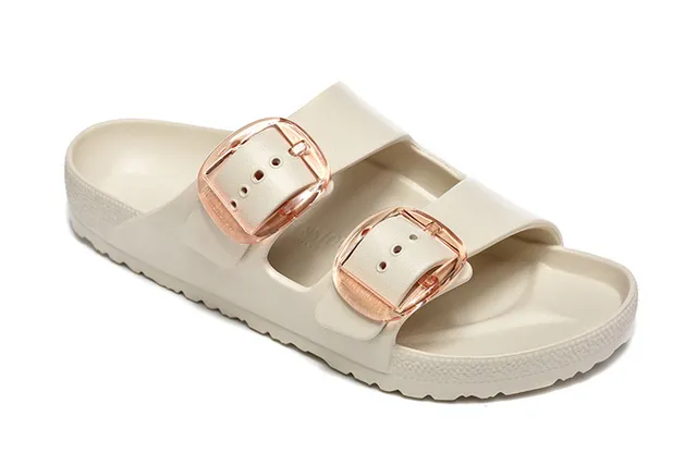 Birkenstock Arizona Beige Doré Sandale à double sangle slide avec semelle contournée sandales casual 6